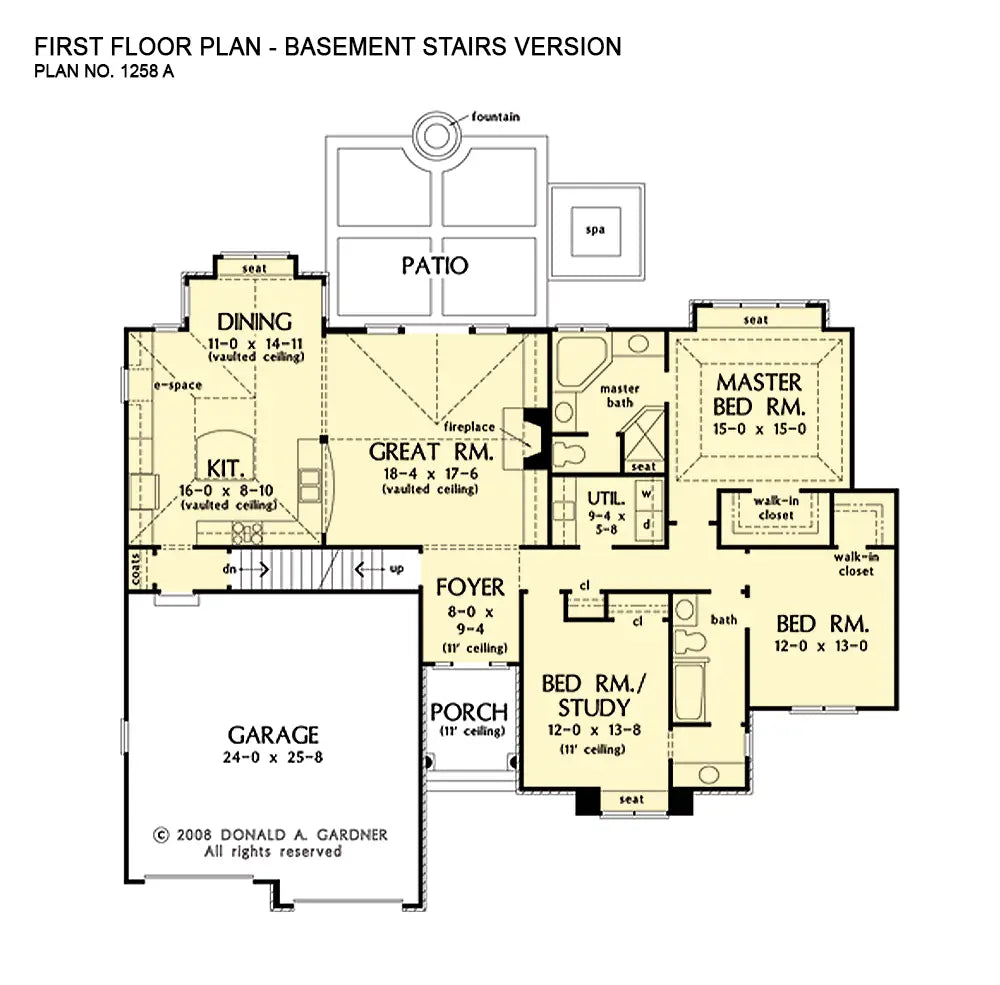 This is the first floor plan image for craftsman house plan 1258 The Greenbranch if the home is built over a basement