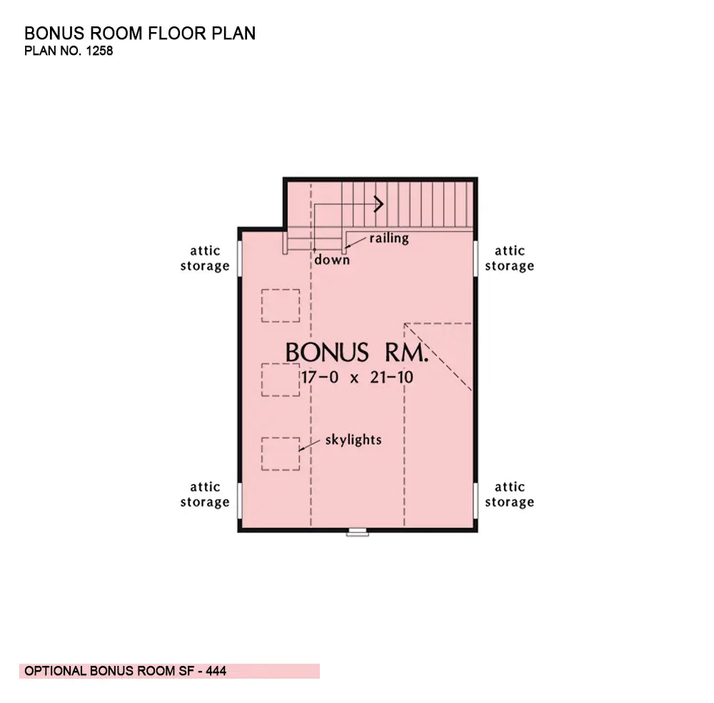 This is the bonus room floor plan image for three bedroom house plan 1258 The Greenbranch