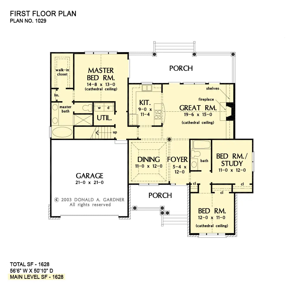 This is the first floor plan image for small house plan 1029 The Greensboro