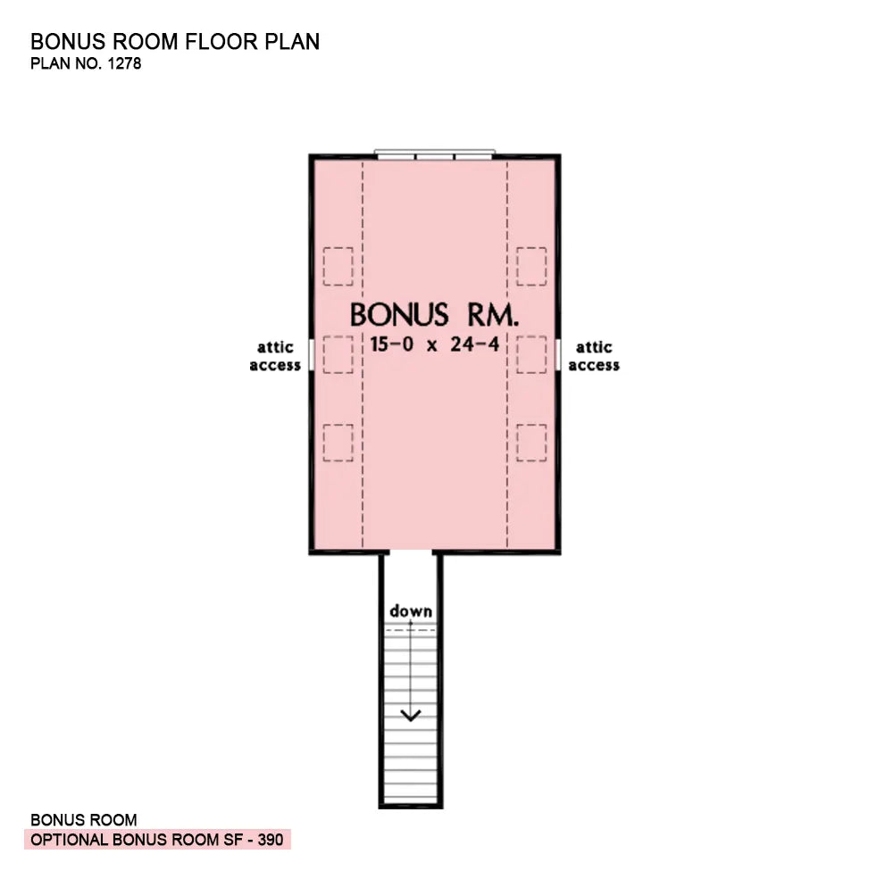 This is the bonus room floor plan image for cottage house plan 1278 The Greer