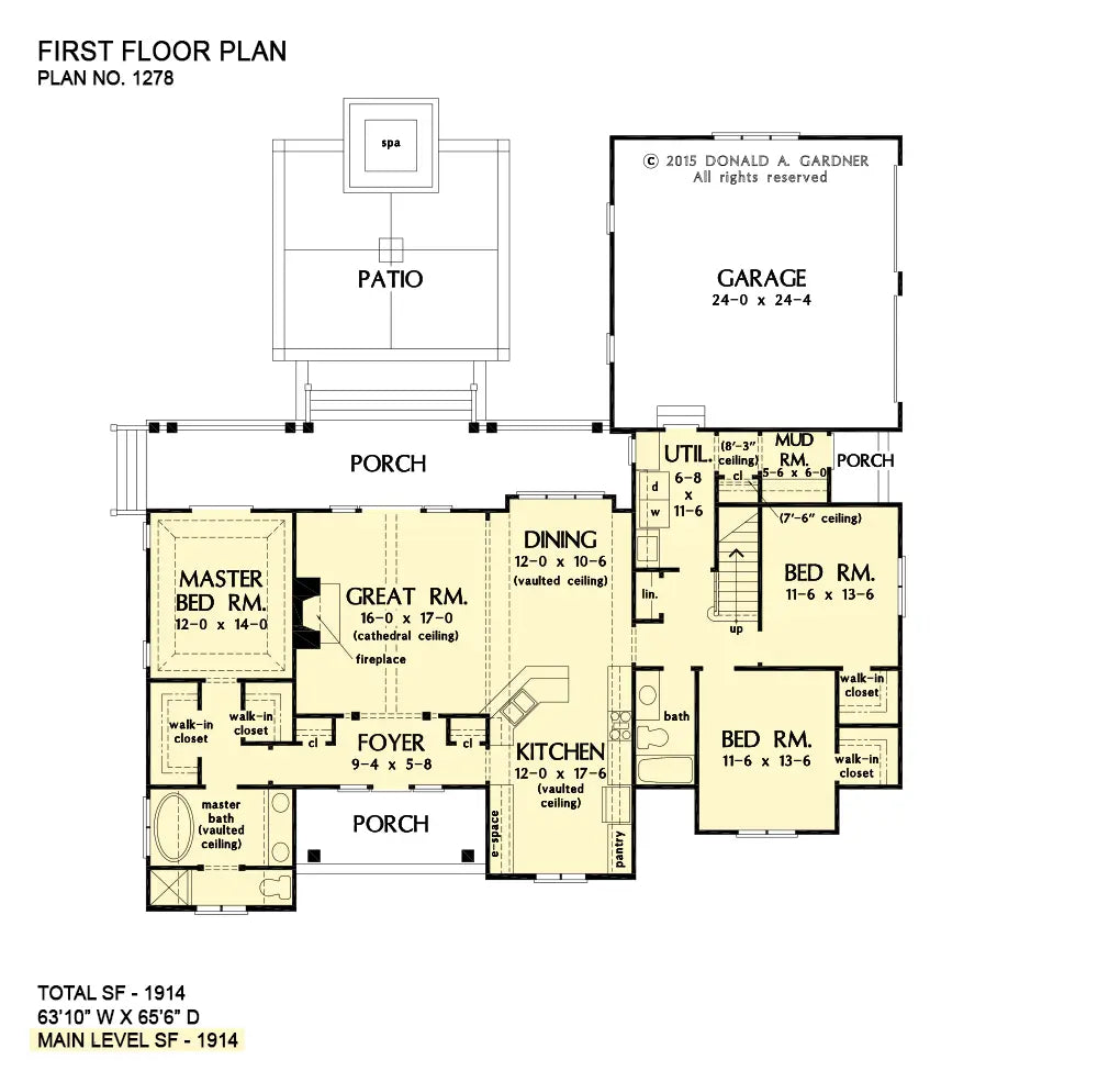 This is the first floor plan image for simple house plan 1278 The Greer