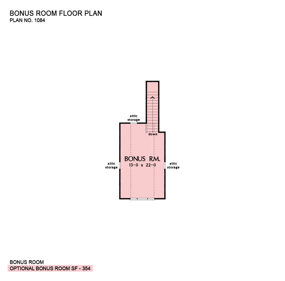 This is the bonus room floor plan image for three bedroom house plan 1084 The Gresham