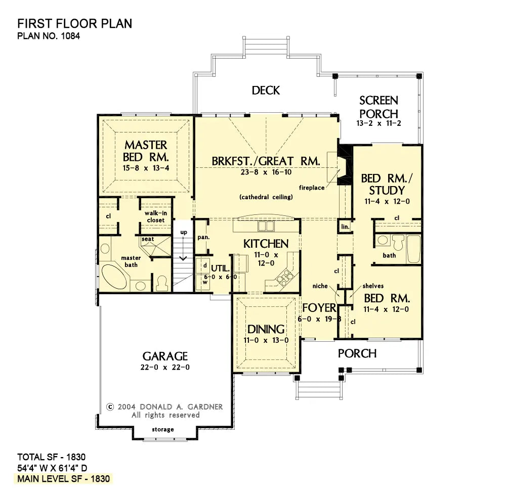 This is the first floor plan image for traditional house plan 1084 The Gresham