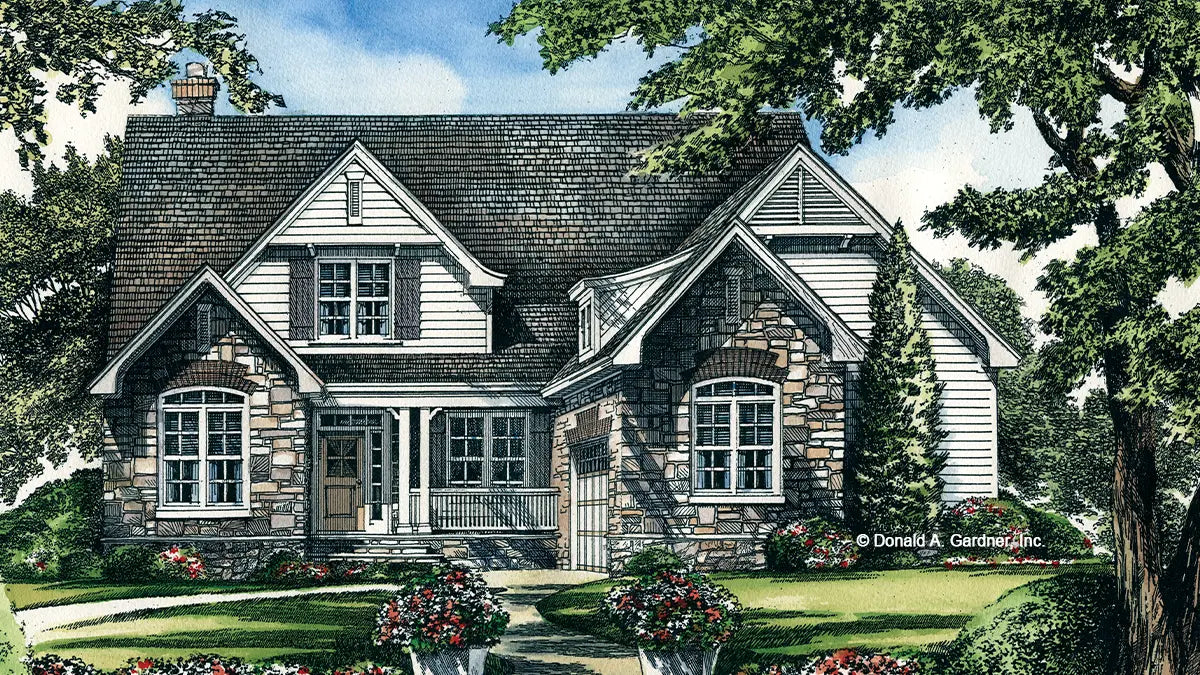 This is an illustration of the front of european house plan 919 The Greystone 