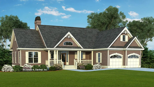 This is an illustration of the front of small house plan 535 The Leslie