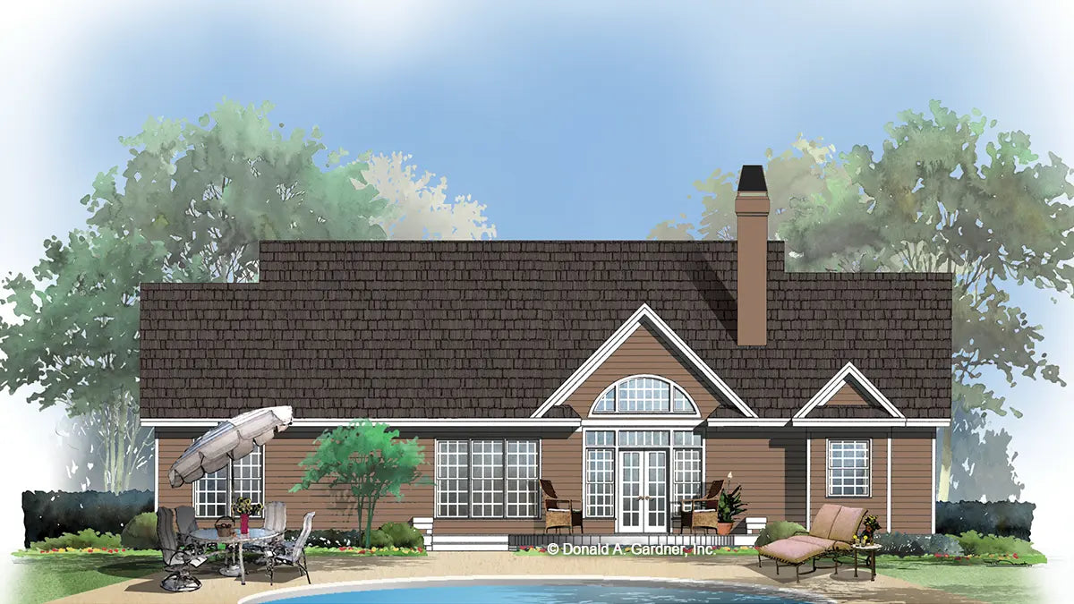 This is an illustration of the rear of country house plan 535 The Leslie