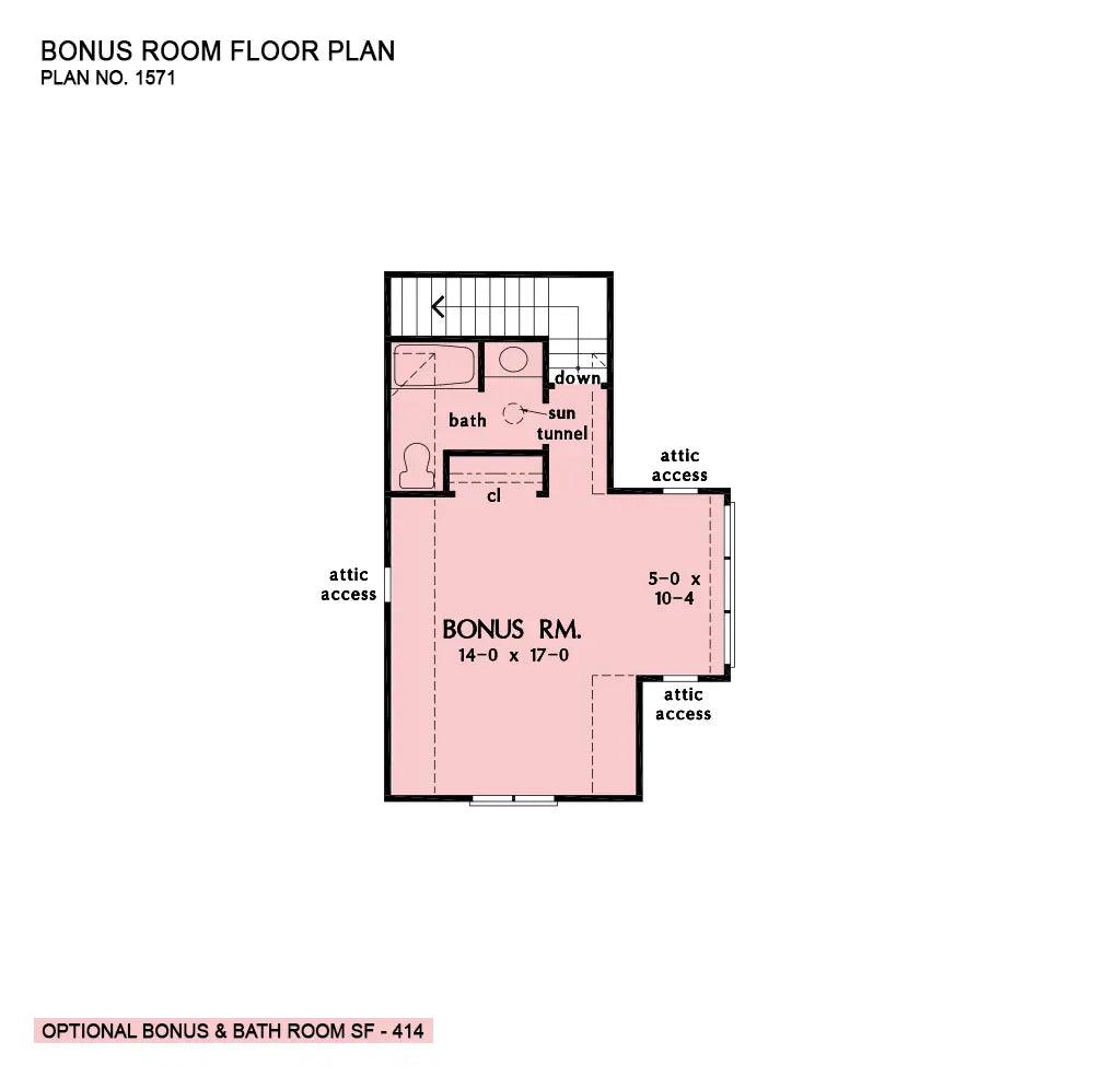 This is the bonus room floor plan image for one story house plan 1571 The Grindelwald