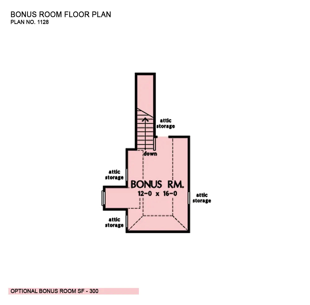 This is the bonus room floor plan image for simple house plan 1128 The Guthrie