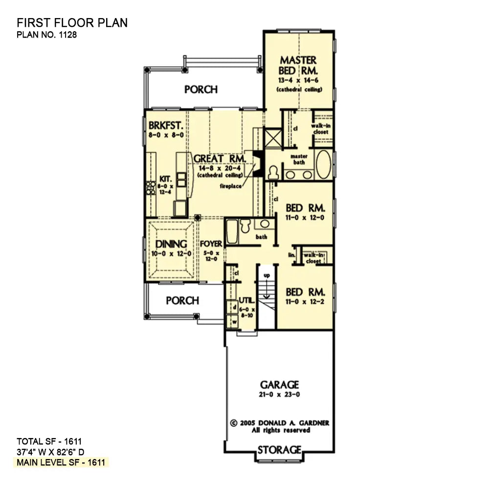 This is the first floor plan image for narrow lot house plan 1128 The Guthrie