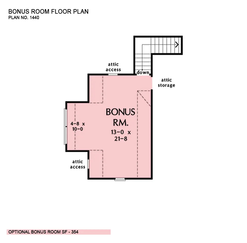 This is the bonus room floor plan image for cottage house plan 1440 The Gwendolyn