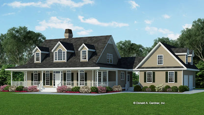 This is an illustration of the front of farmhouse house plan 298 The Gwinett