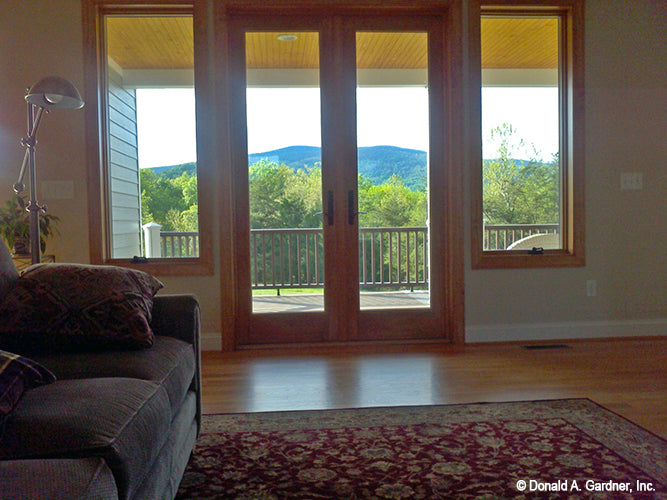 Glass French patio doors in the great room. The Hammond Hill plan 1217.