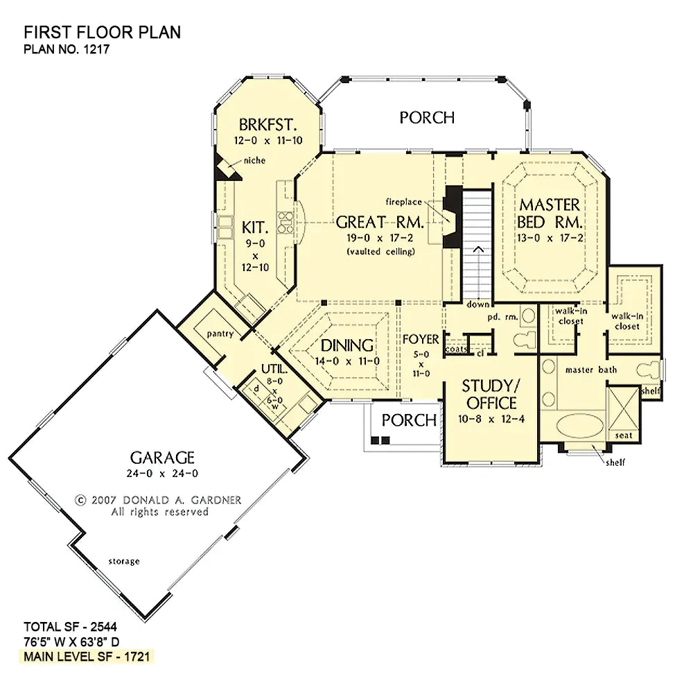 This is the first floor plan image for rustic house plan 1217 The Hammond Hill