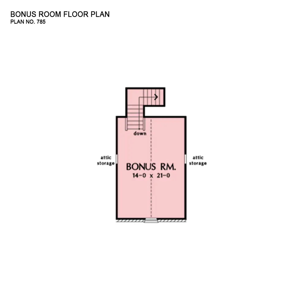 This is the bonus room floor plan image for one story house plan 785 The Hampshire