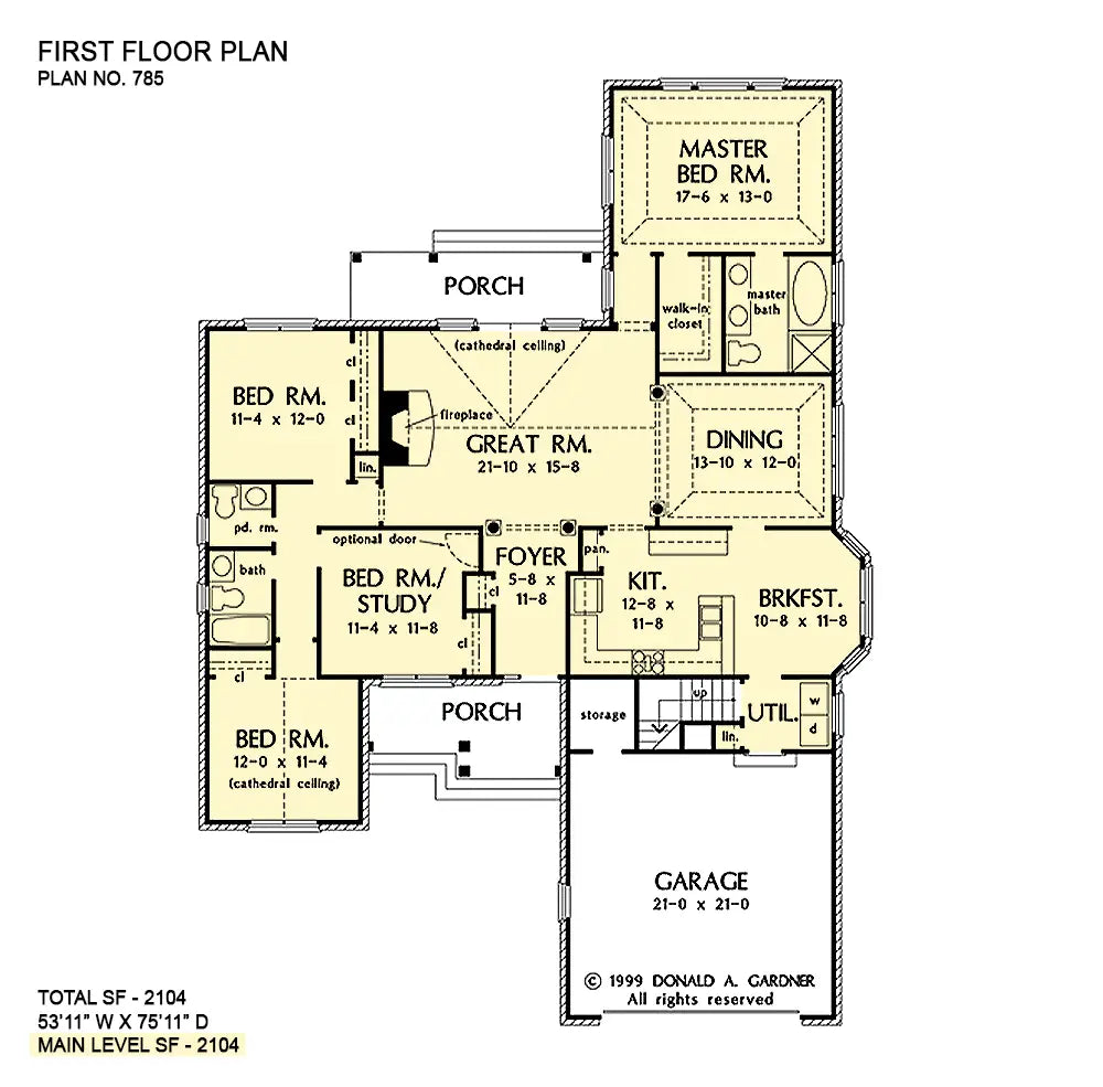 This is the first floor plan image for four bedroom house plan 785 The Hampshire