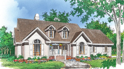 This is an illustration of the front of country house plan 390 The Hampton