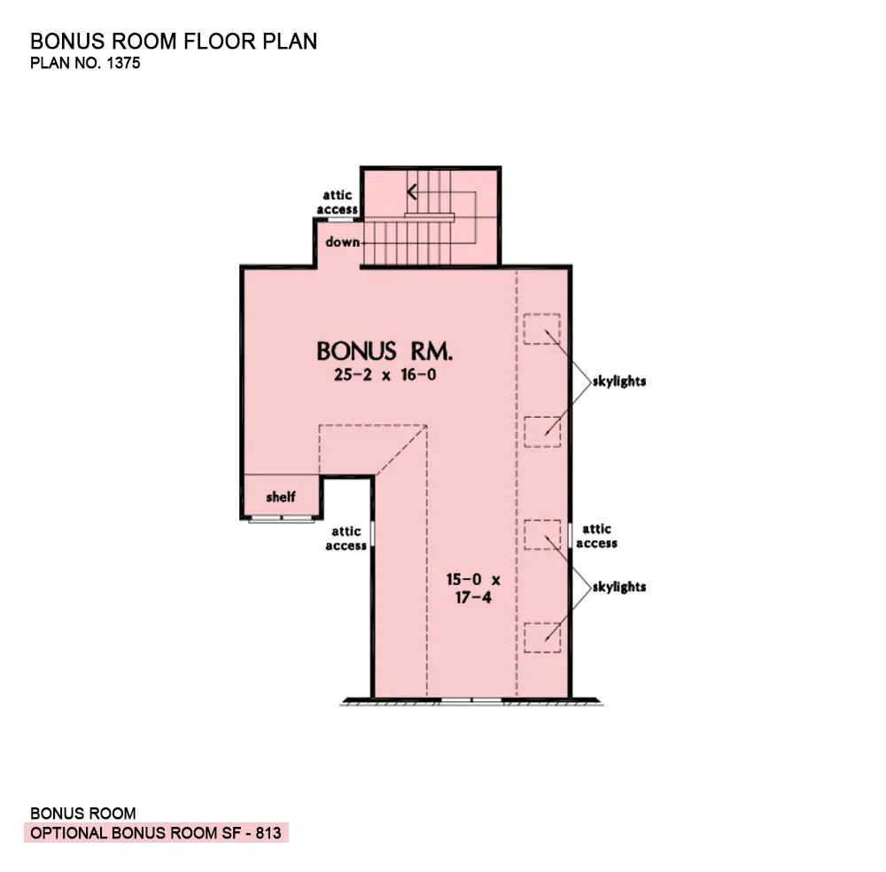 This is the bonus room floor plan image for house plan 1375 The Harrison