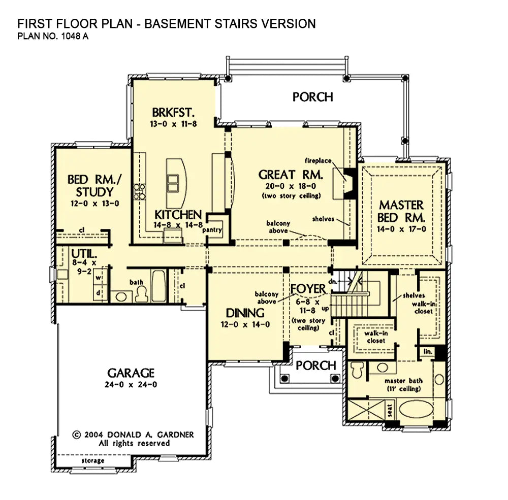 first floor layout with slight alteration near the foyer to add access to an optional basement