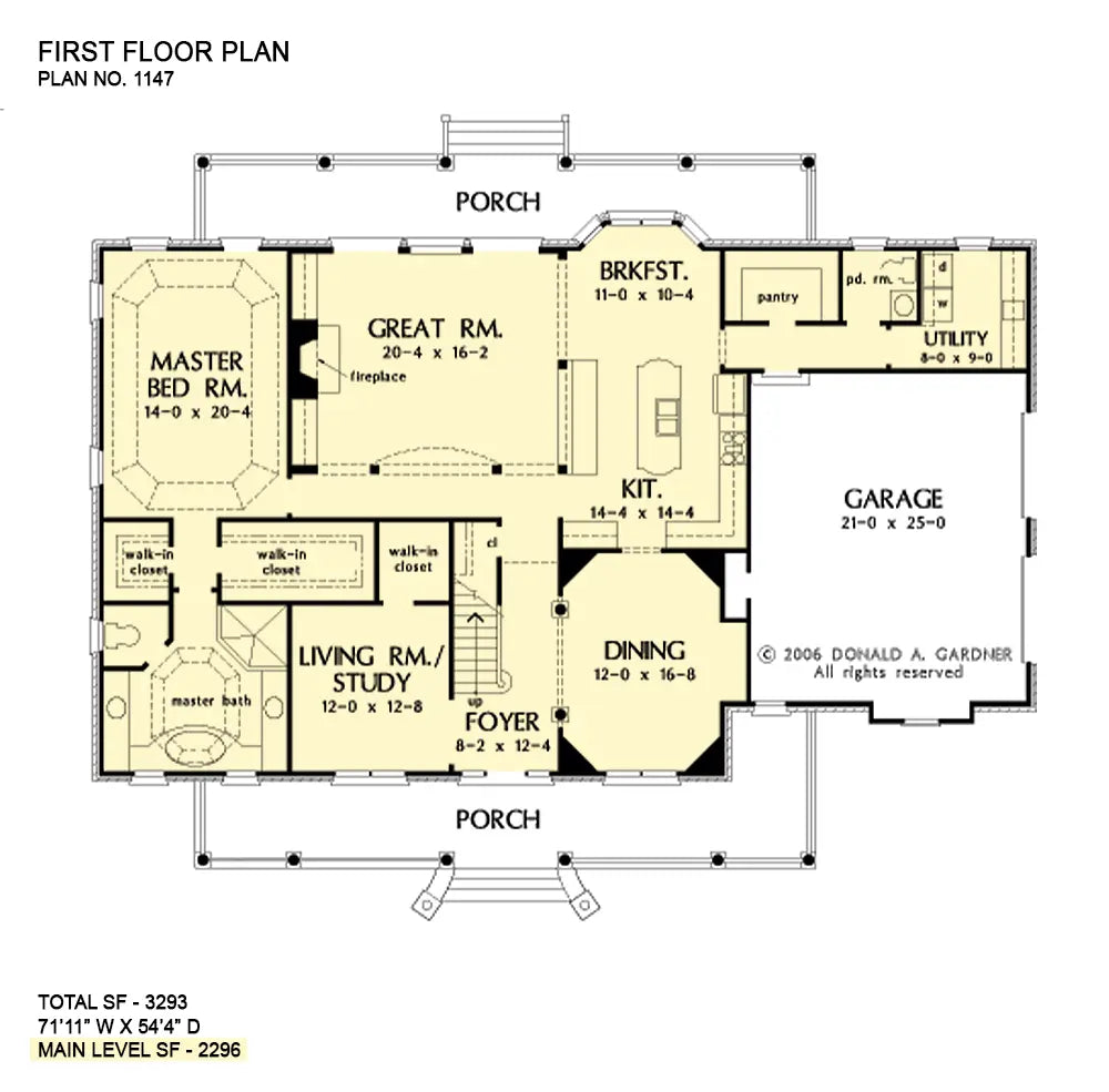 This is the first floor plan image for two story house plan 1147 The Hartswick