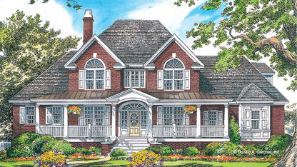 This is an illustration of the front of two story house plan 1147 The Hartswick