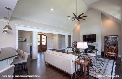 Recessed lighting and ceiling fan in the great room. The Hartwell plan 1221.