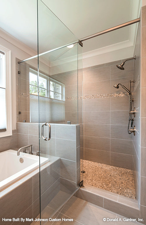 Oversized walk-in shower in the master bathroom. The Hartwell plan 1221.