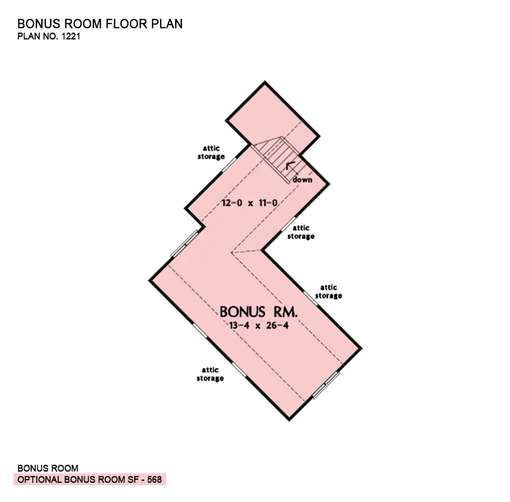 This is the bonus room floor plan image for craftsman house plan 1221 The Hartwell