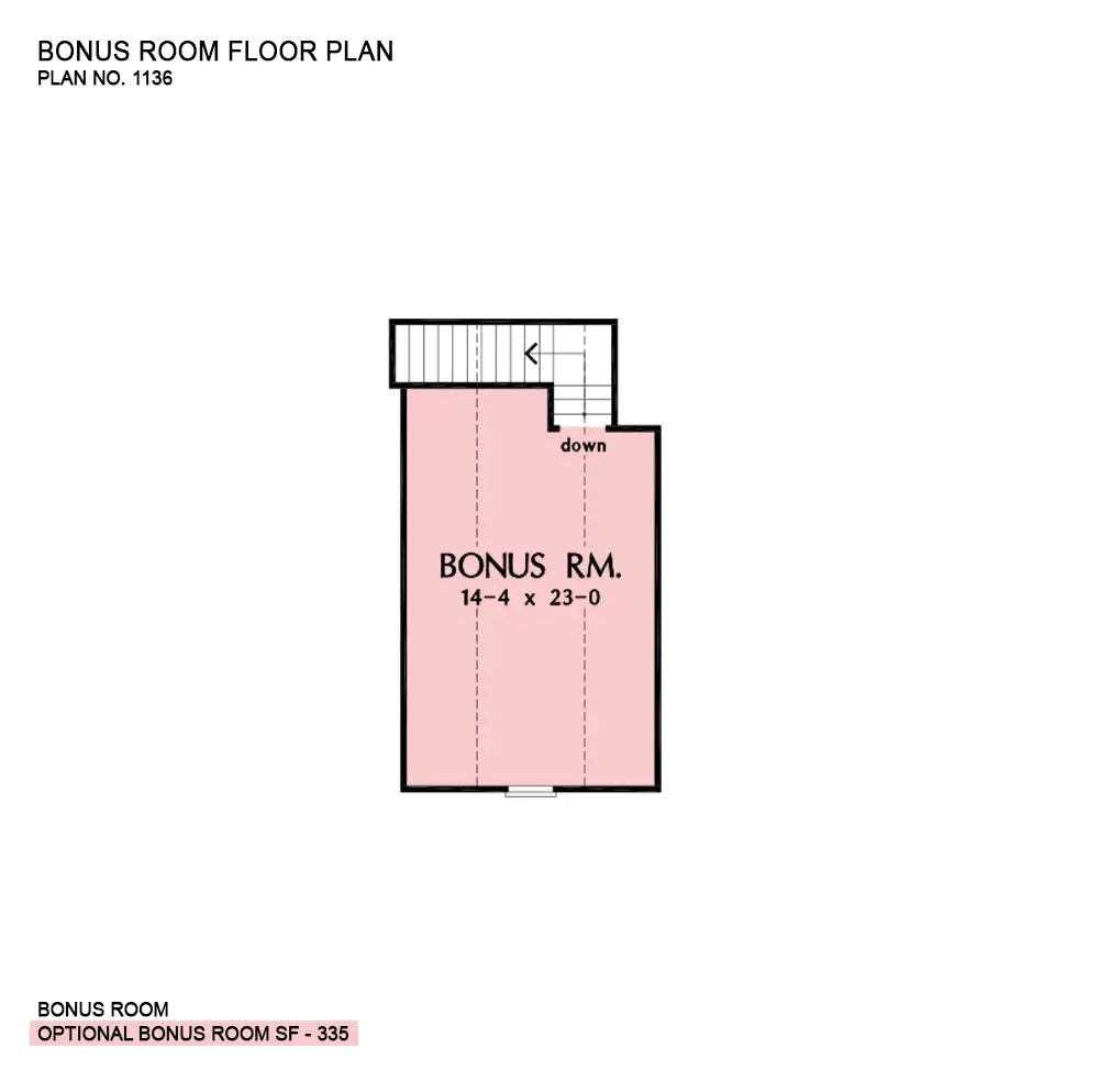 This is the bonus room floor plan image for three bedroom house plan 1136 The Hatfield