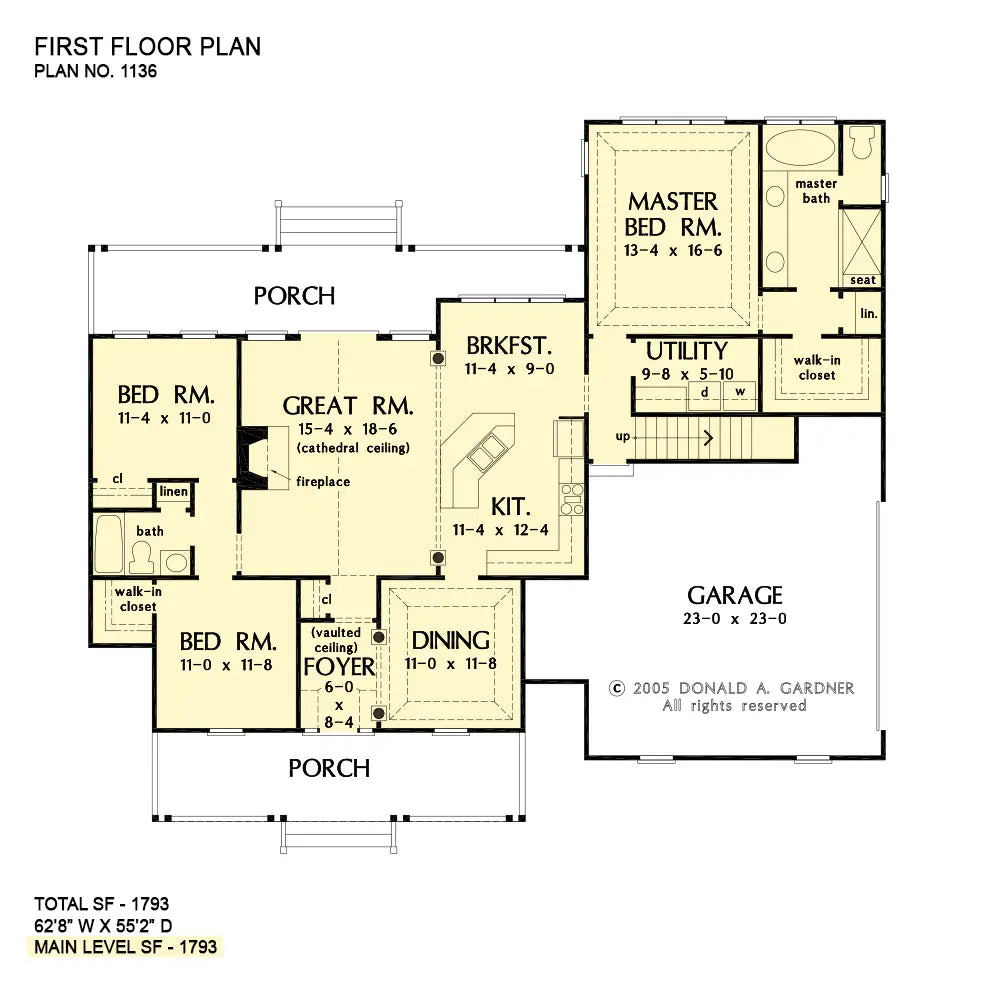 This is the first floor plan image for country house plan 1136 The Hatfield