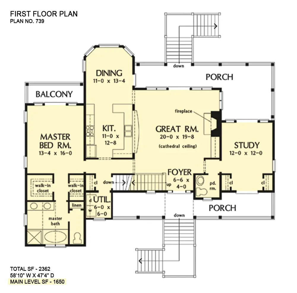 This is the first floor plan image for beach house plan 739 The Hatteras