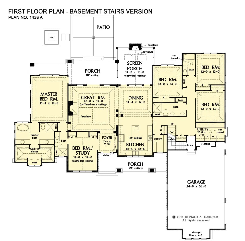 This is the first floor plan image for craftsman house plan 1436 The Havelock if the home is built over a basement