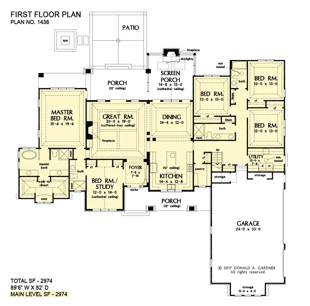 This is the first floor plan image for one story house plan 1436 The Havelock