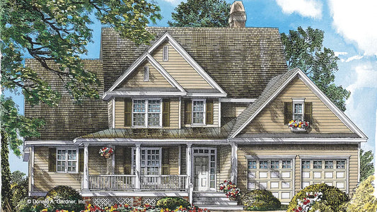 This is an illustration of the front of country house plan 945 The Heartland 