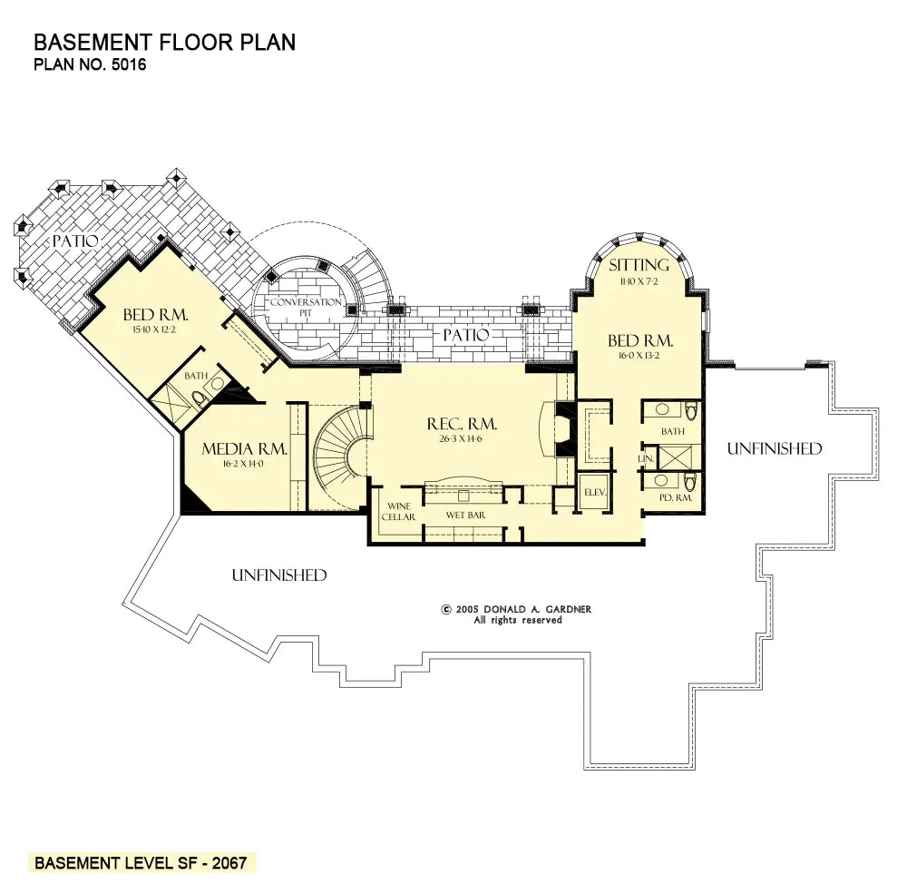 This is the basement floor plan image for walkout basement house plan 5016 The Heatherstone