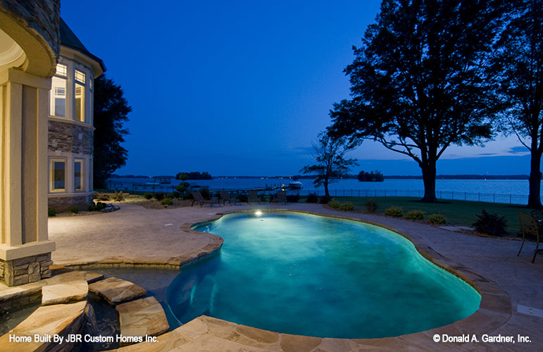 Pool view of the lake. The Heatherstone plan 5016. 