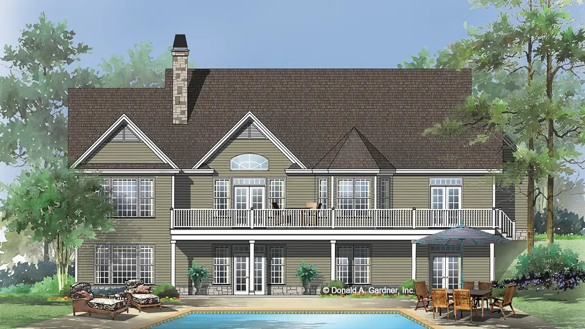 This is an illustration of the rear of craftsman house plan 763 The Heathridge