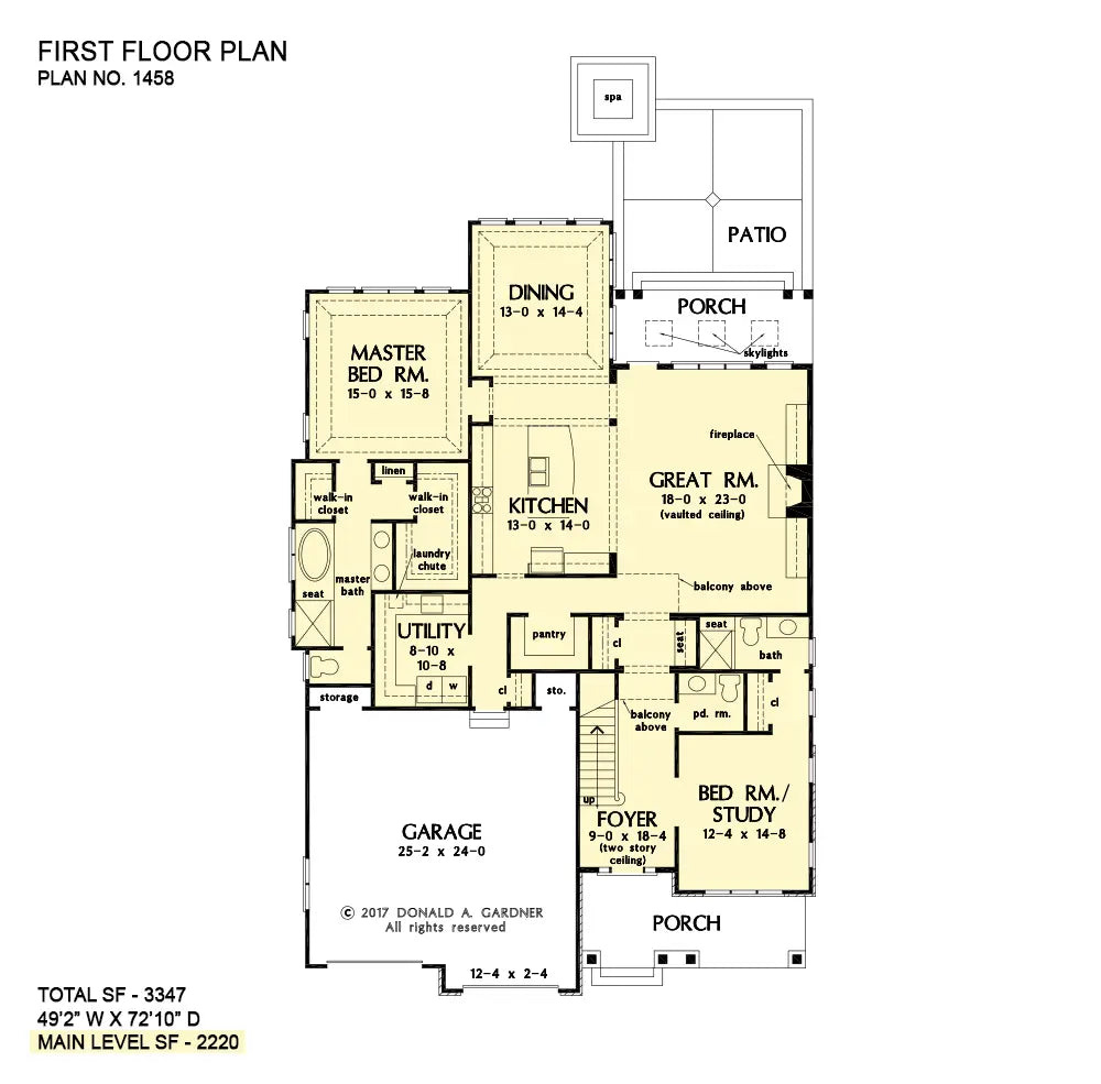 This is the first floor plan image for two story house plan 1458 The Hedlund