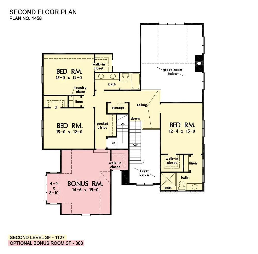 This is the second floor plan image for neighborhood house plan 1458 The Hedlund