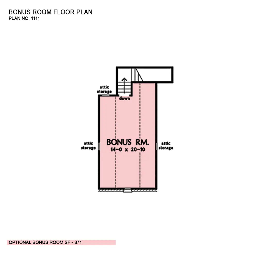 This is the bonus room floor plan image for one story house plan 1111 The Hembree