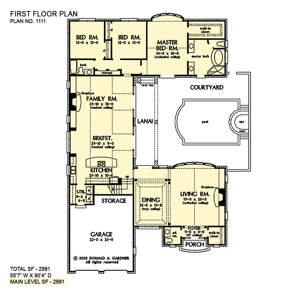 This is the first floor plan image for european house plan 1111 The Hembree