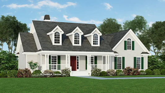 This is an illustration of the front of small house plan 439 The Henderson