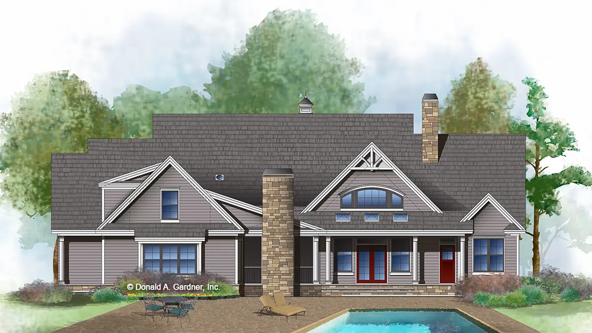 This is an illustration of the rear of family house plan 1370 The Hendricks