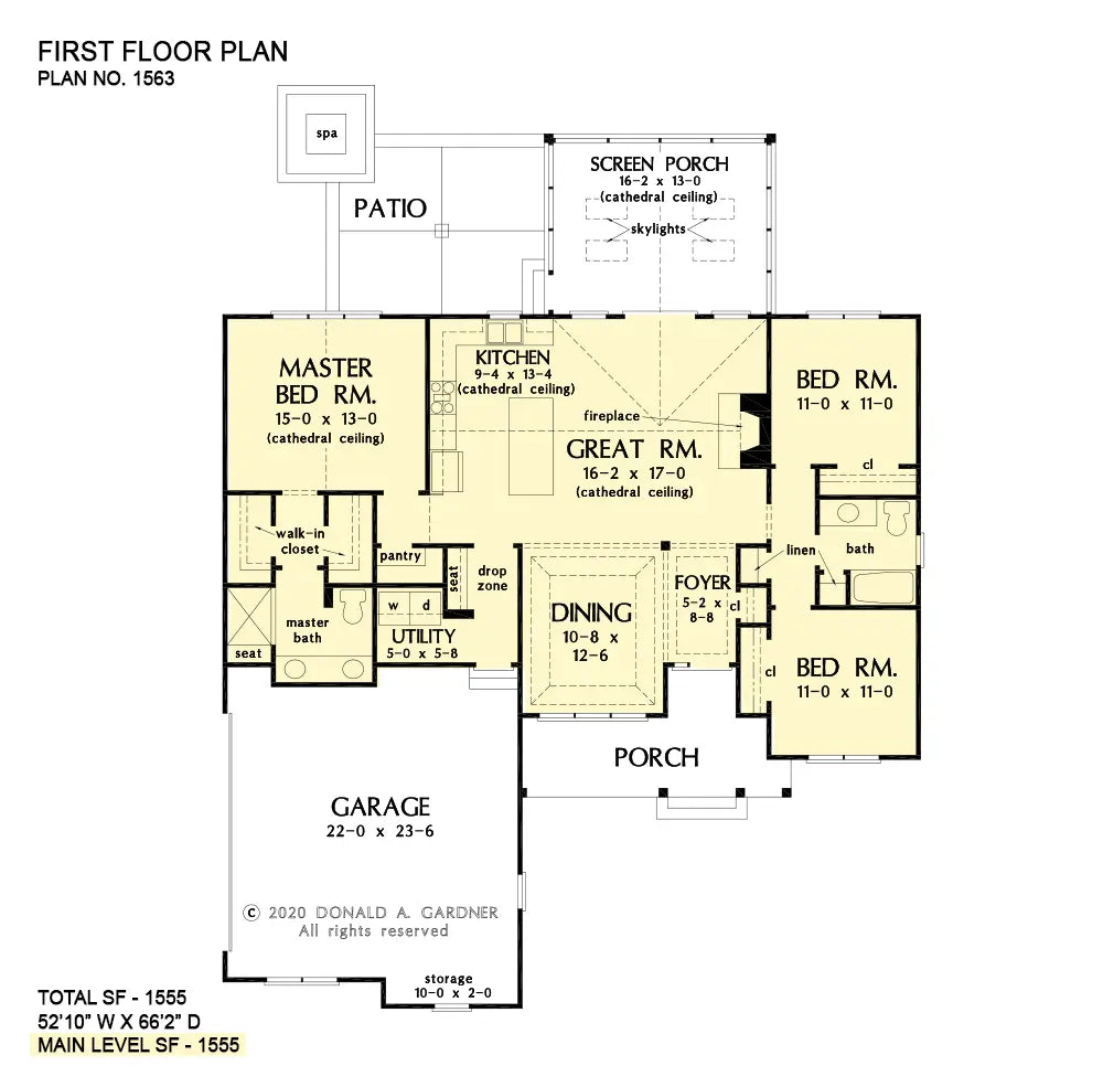 This is the first floor plan image for small house plan 1563 The Henriette