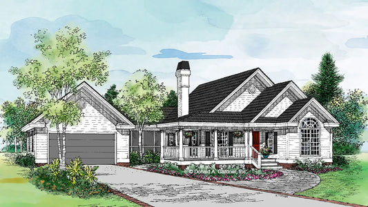 This is an illustration of the front of small house plan 383 The Heritage 