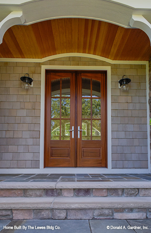 This is a photograph of the front doors of luxury house plan 5001 The Hickory Place as built by a customer