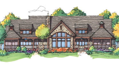 This is an illustration of the rear of four bedroom house plan 5001 The Hickory Place