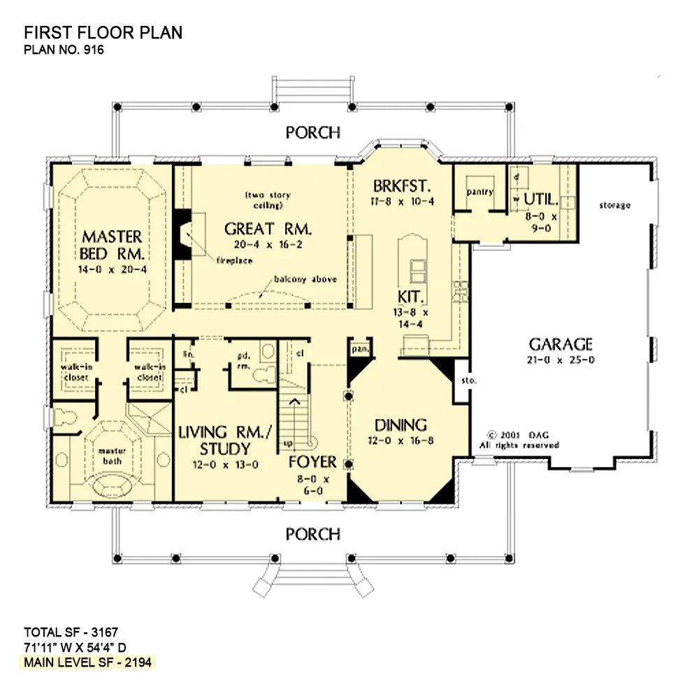 This is the first floor plan image for farmhouse house plan 916 The Hickory Ridge