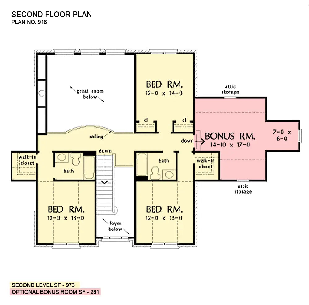 This is the second floor plan image for two story house plan 916 The Hickory Ridge