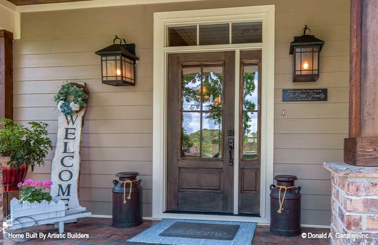 Welcoming front door and entry for High-Pointe house plan 713