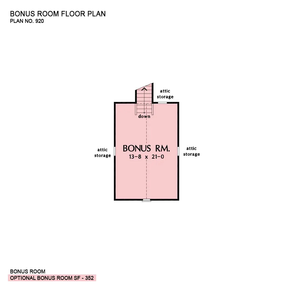 This is the bonus room floor plan image for one story house plan 920 The Hillandale